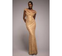 Goddiva Women's Cap Sleeve Iridescent Sequin Cowl Maxi Dress in Gold | Size: 16 Goddiva Gold 16