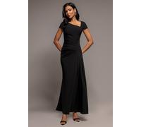 Goddiva Women's Cap Sleeve Pleated Asymmetric Maxi Dress in Black | Size: 16