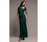 Goddiva Women's Cap Sleeve Pleated Asymmetric Maxi Dress in Emerald | Size: 14