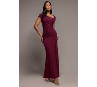 Goddiva Women's Cap Sleeve Pleated Asymmetric Maxi Dress in Plum | Size: 14
