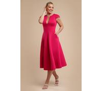 Goddiva Women's Cap Sleeve Plunging V Neckline A-line Midi Dress in Magenta | Size: 16 Goddiva Magenta 16