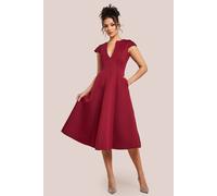 Goddiva Women's Cap Sleeve Plunging V Neckline A-line Midi Dress in Wine | Size: 12