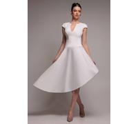 Goddiva Women's Cap Sleeve Skater High Low Midi Dress in White | Size: 8