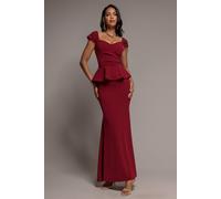 Goddiva Women's Cap Sleeve Sweetheart Peplum Scuba Maxi Dress in Burgundy | Size: 8