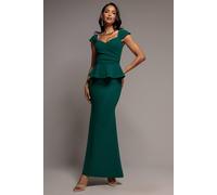 Goddiva Women's Cap Sleeve Sweetheart Peplum Scuba Maxi Dress in Green | Size: 10