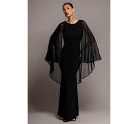 Goddiva Women's Cape Sleeve Chiffon & Scuba Crepe Maxi Dress in Black | Size: 10