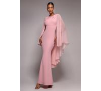 Goddiva Women's Cape Sleeve Chiffon & Scuba Crepe Maxi Dress in Light Pink | Size: 10