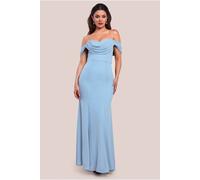Goddiva Women's Chiffon Bardot Cowl Neck Maxi Dress in Light Blue | Size: 18 Goddiva Light Blue 18