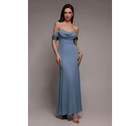 Goddiva Women's Chiffon Bardot Cowl Neck Maxi Dress in Light Blue | Size: 8 Goddiva Light Blue 8