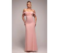 Goddiva Women's Chiffon Bardot Cowl Neck Maxi Dress in Light Pink | Size: 8 Goddiva Light Pink 8