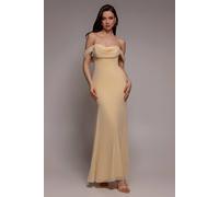 Goddiva Women's Chiffon Bardot Cowl Neck Maxi Dress in Yellow | Size: 10