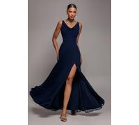 Goddiva Women's Chiffon Cowl Twisted Rope Strap Lace in Navy | Size: 6