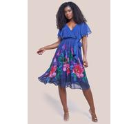 Goddiva Women's Chiffon Floral Border Print Midi Dress in Navy | Size: 8 Goddiva Navy 8