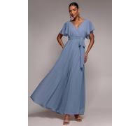 Goddiva Women's Chiffon Flutter Sleeve Wrap Maxi Dress in Light Blue | Size: 12 Goddiva Light Blue 12