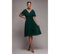 Goddiva Women's Chiffon Flutter Sleeve Wrap Midi Dress in Dark Green | Size: 8 Goddiva Dark Green 8