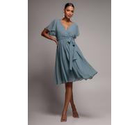 Goddiva Women's Chiffon Flutter Sleeve Wrap Midi Dress in Pale Blue | Size: 14