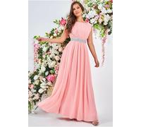 Goddiva Women's Chiffon Maxi With Embellished Belt in Peach | Size: 10 Goddiva Peach 10