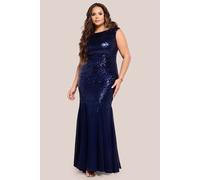 Goddiva Women's Chiffon & Sequin Embroidered Bardot Maxi Dress in Navy | Size: 18 Goddiva Navy 18