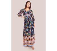 Goddiva Women's Chiffon Wrap Border Floral Print Maxi Dress in Black | Size: 16 Goddiva Black 16