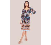 Goddiva Women's Chiffon Wrap Border Floral Print Midi Dress in Black | Size: 16 Goddiva Black 16