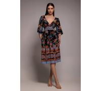 Goddiva Women's Chiffon Wrap Border Floral Print Midi Dress in Black | Size: 8