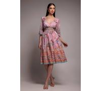Goddiva Women's Chiffon Wrap Border Floral Print Midi Dress in Pink | Size: 10