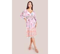 Goddiva Women's Chiffon Wrap Border Floral Print Midi Dress in Pink | Size: 14 Goddiva Pink 14