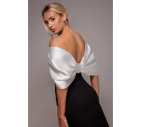 Goddiva Women's Contrast Off-Shoulder Back Satin Bow Scuba Midi Dress | Size: 12 Goddiva Multicolor 12