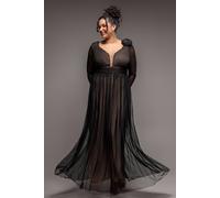 Goddiva Women's Corsage Dobby Mesh A Line Maxi Dress in Black | Size: 18