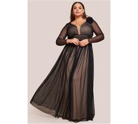 Goddiva Women's Corsage Dobby Mesh A Line Maxi Dress in Black | Size: 22 Goddiva Black 22
