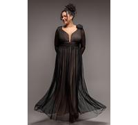 Goddiva Women's Corsage Dobby Mesh A Line Maxi Dress in Black | Size: 26 Goddiva Black 26