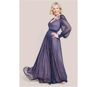 Goddiva Women's Corsage V Neck Dobby Mesh Maxi Dress in Blue | Size: 8 Goddiva Blue 8