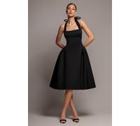 Goddiva Women's Corset Fit & Flare Halter Neck Midi Dress in Black | Size: 14
