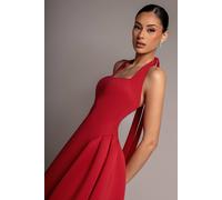 Goddiva Women's Corset Fit & Flare Halter Neck Midi Dress in Red | Size: 14