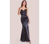 Goddiva Women's Cowl Back Satin Maxi Dress in Black | Size: 14 Goddiva Black 14