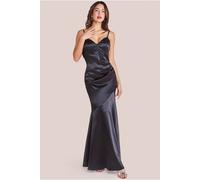 Goddiva Women's Cowl Back Satin Maxi Dress in Black | Size: 16
