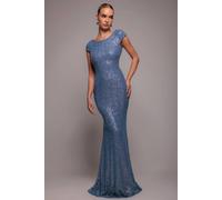 Goddiva Women's Cowl Back Sequin Maxi Dress in Blue | Size: 16
