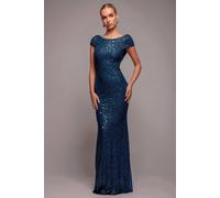 Goddiva Women's Cowl Back Sequin Maxi Dress in Navy | Size: 10