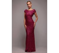 Goddiva Women's Cowl Back Sequin Maxi Dress in Wine | Size: 12