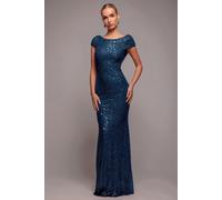 Goddiva Women's Cowl Back Sequin Maxi in Navy | Size: 8 Goddiva Navy 8