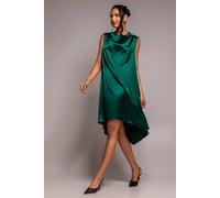 Goddiva Women's Cowl Neck Back Wing Satin High Low Midi Dress in Emerald | Size: 18