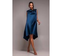 Goddiva Women's Cowl Neck Back Wing Satin High Low Midi Dress in Navy | Size: 8 Goddiva Navy 8