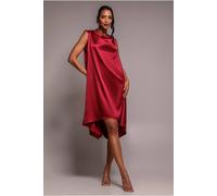 Goddiva Women's Cowl Neck Back Wing Satin High Low Midi Dress in Wine | Size: 18