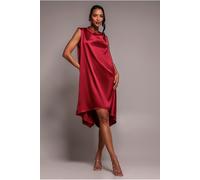 Goddiva Women's Cowl Neck Back Wing Satin High Low Midi Dress in Wine | Size: 18 Goddiva Wine 18