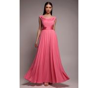 Goddiva Women's Cowl Neck Chiffon Maxi Dress in Coral | Size: 10 Goddiva Coral 10