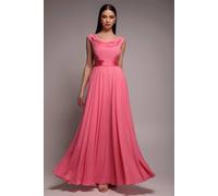 Goddiva Women's Cowl Neck Chiffon Maxi Dress in Coral | Size: 12