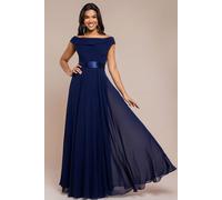 Goddiva Women's Cowl Neck Chiffon Maxi Dress in Navy | Size: 10 Goddiva Navy 10