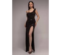 Goddiva Women's Cowl Neck Glitter Draped Maxi Dress in Black | Size: 8