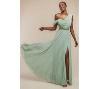 Goddiva Women's Cowl Neck One Shoulder A Line Chiffon Maxi Dress in Light Green | Size: 16 Goddiva Light Green 16