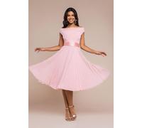 Goddiva Women's Cowl Neck Pleated A Line Chiffon Midi Dress in Light Beige | Size: 14 Goddiva Light Beige 14